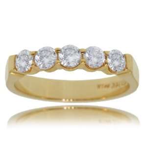  Diamond Anniversary Ring 14K Gold Ladies 5 Stone Band 