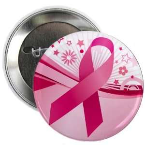  2.25 Button Cancer Pink Ribbon Waves 