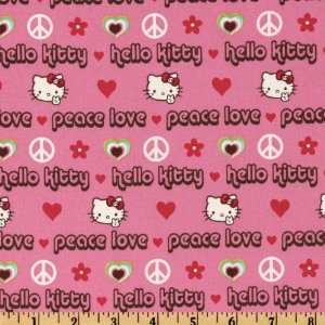  44 Wide Hello Kitty Peace & Love Words Pink Fabric By 