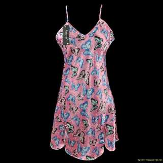 Sexy Pink w/ Fun Butterfly Print Negligee PJ Nightgown S M L XL 