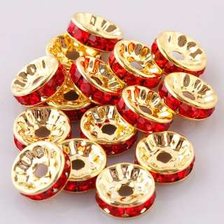 100PCS WHOLESALE LOT HOT RED CRYSTAL GOLD PLATED SPACER FINDINGS BEADS 