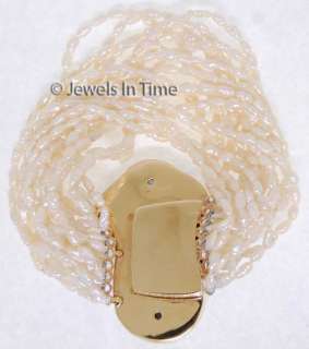 Ladies 14K Yellow Gold Diamond & Pearl Bracelet  