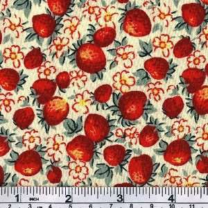  45 Wide Strawberry Patch Cream Fabric By The Yard Arts 