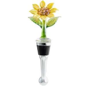 LSArts Glass Wine Bottle Stopper in Gift Box, Yellow Daisy  