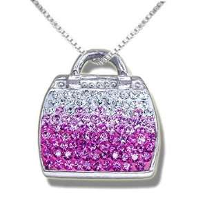  Ashley Arthur .925 Silver Fuchsia Crystal Purse Pendant 