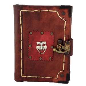  Happy Face Mask on a Brown Handmade Leather Bound Journal 