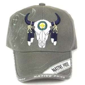  GREY NATIVE PRIDE BULL INDIAN EMBROIDERED HAT CAP NEW 