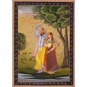 Radha Offering Betel Leaf to Krishna   Water Color Painting on Paper 