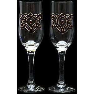   Designs Set of 2 Hand Painted Champagne Flutes in a Celtic Heart