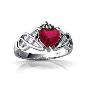   Gold Heart Created Ruby Celtic Claddagh Knot Ring Size 6 Jewelry