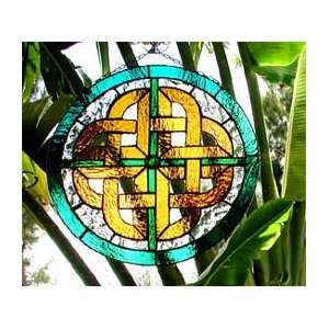  Teal & Gold Celtic Knot Stained Glass Suncatcher   12 