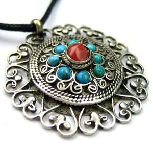  Authentic Coral Crystal Tibetan Pendant with Silver 