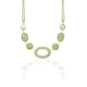   Necklace with Dyed Green Jade and Cultured Freshwater Coin Pearl