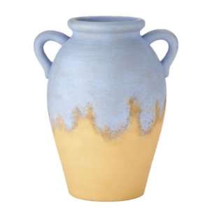  12.5 Egg Shaped Ceramic Vase with Blue Drip Glaze Over 