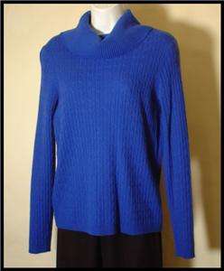   Cable Knit 100% Cashmere Turtleneck Sweater Royal Blue Size S  