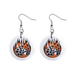  Casino Flaming Dice Dangle Earrings  Orange Jewelry