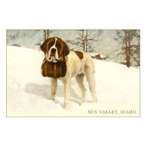  St. Bernard with Keg in Snow, Sun Valley, Idaho Travel 