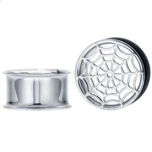 Pair of 1/2 (13mm) Single Flared Steel Widow Spider Web Tunnel Plugs