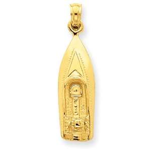  14k Gold Polished 3 Dimensional Speedboat Pendant Jewelry