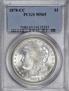 1878 CC MORGAN DOLLAR PCGS MS 65  GEM BRIGHT WHITE  
