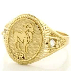  10k Solid Yellow Gold Zodiac CZ Ring   Aries Jewelry
