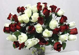 48 CREAM RED ROSE BUDS Bush Wedding Roses Bridal Bouquet Centerpiece 