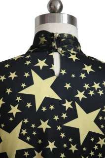   Stars Printed Long Sleeves Chiffon Sheer Long Prom Maxi Dress  