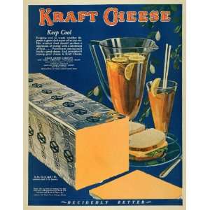  1926 Ad Kraft Cheese Sandwich Condiment Ice Tea Lunch 