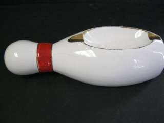 NICE BOWLING PIN ASHTRAY  GILT CERAMIC HIGHLIGHTS  circa 50s  