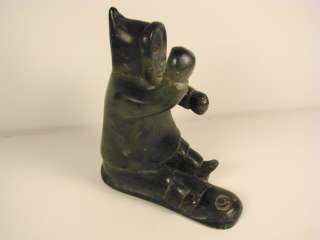 HAND CARVED GREEN SOAPSTONE(?) CARVING, ALASKAN NATIVE FIGURE  