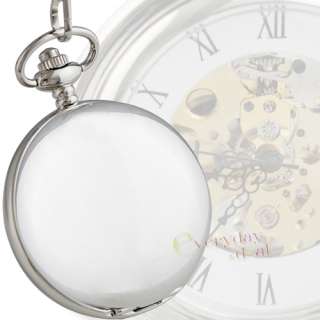 High Polish MECHANICAL Silver Pocket Watch Clock Hollow  