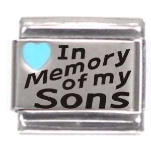  In Memory Of My Sons Light Blue Heart Laser Italian Charm 