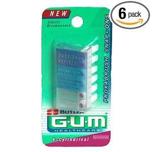 Butler G U M Proxabrush Snap Ons, Cylindrical, 6 Count Packages (Pack 