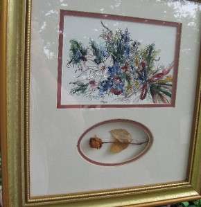 WATERCOLOR PRINT WITH DRIED FLOWER BELOW CHATON  