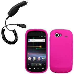 Hot Pink Silicone Skin / Case / Cover & Car Charger for Samsung NEXUS 