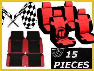 RED BLACK 15 pc CAR TRUCK SEAT COVERS FLOOR MATS snf4  