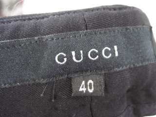 AUTH GUCCI Black Wool Leather Snap Belt Pants Slacks 40  