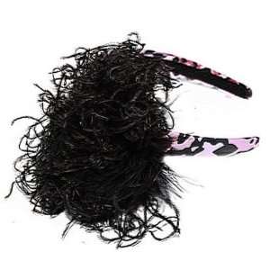  Black/Pink Leopard with Curly Black Marabou Hard Headband Beauty