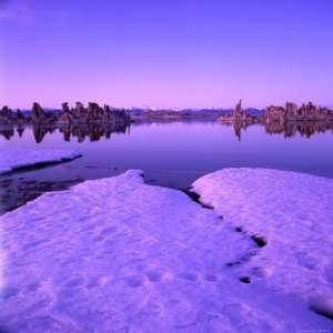  Winter Sunset Over Lake with Snow in Foreground, Mono Lake 