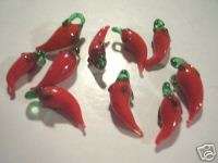 10 Red Hot Chili Peppers Lampwork Pendant Focal Beads  