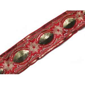  3 Yard Red Fabric Ribbon Trim Copper Sequin Embroidered Fabric 