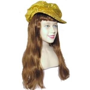  1970s Abba Brown Wig & Gold Sequin Hat Fancy Dress Toys & Games