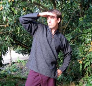 clothing striped cotton chinese peasant mens shirt black sz xxl
