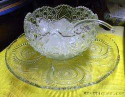 Vintage Victorian Pattern Glass 19 piece Crystal Punch Bowl Set Ladle 
