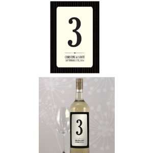 Black Pinstripe Wine Label Table Numbers 