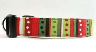 Awesome Christmas Stripes and Polka Dots Dog Collar Red Green and 