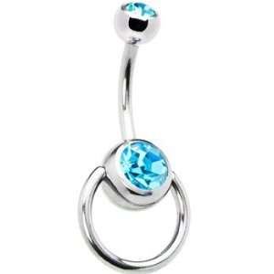  Aqua Double Gem Slave Belly Ring Jewelry