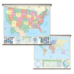 Universal Map 076254158X US & World Beginner Combo Classroom Wall Map 