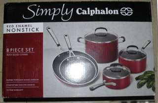 NEW Calphalon Simply Calphalon Red Enamel Nonstick 8 Piece Cookware 