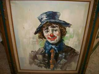 Original Oil Painting Circus Clown Art by F. Dressen  